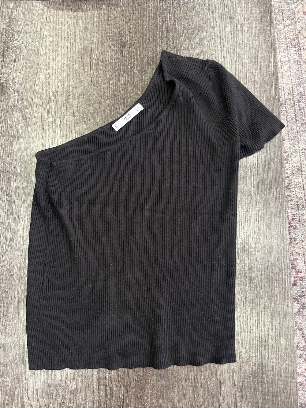 MANGO Ribbed One-Shoulder Black Women’s Dress Top